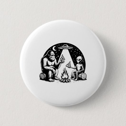 Bigfoot Ufo Alien Pizza Lagerfeuer Wandern Camper Button (Vorderseite)