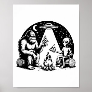 Bigfoot Ufo Alien Pizza Lagerfeuer Wandern Camper Poster