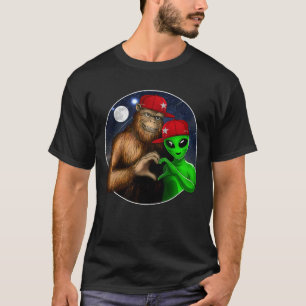 Bigfoot und Alien Aasquatch Liebe Handzeichen T-Shirt