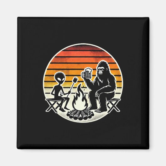 Bigfoot und Alien Camping Trinken Bier Magnet (Vorne)