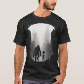 Bigfoot und Alien in der Stadt lustige Grafik T-Shirt (Vorderseite)