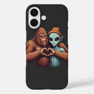 Bigfoot und Alien Sasquatch Liebeshandzeichen iPhone 16 Hülle