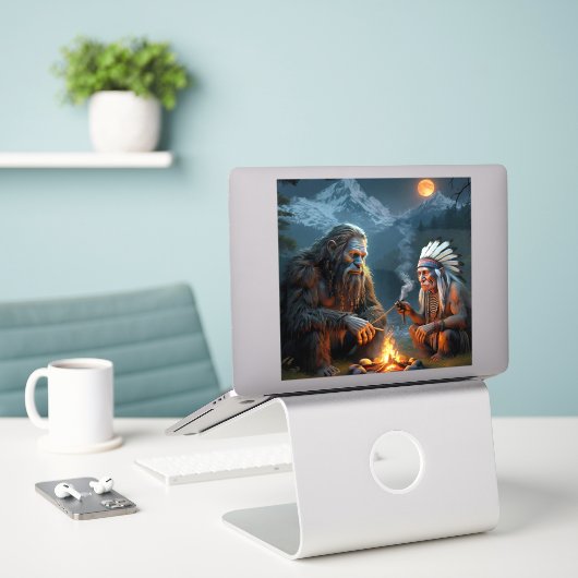 Bigfoot und Chief Moonlit Forest Gatherin Aufkleber (Laptop auf Schreibtisch)