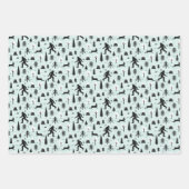 Bigfoot und Jackalope im Holzmuster Blau Geschenkpapier Set (Vorderseite)