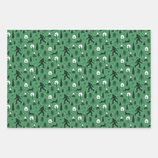 Bigfoot und Jackalope im Holzmuster Dark Gr Geschenkpapier Set (Vorderseite 3)