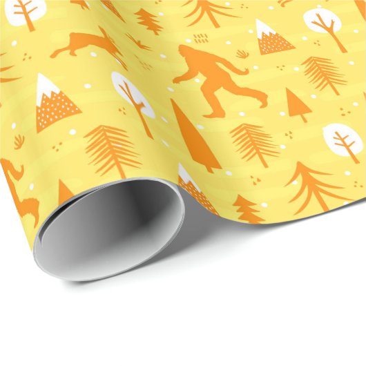 Bigfoot und Jackalope im Holzmuster YelOrg Geschenkpapier (Rolleneckpunkt)