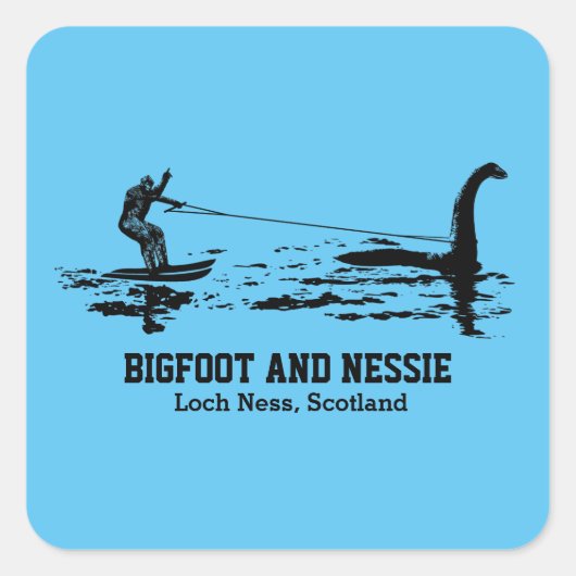 Bigfoot und Nessie Loch Ness Personalisiert Text Quadratischer Aufkleber (Vorderseite)