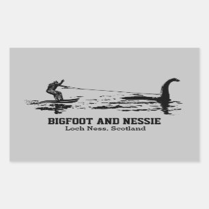 Bigfoot und Nessie Loch Ness Personalisiert Text S Rechteckiger Aufkleber