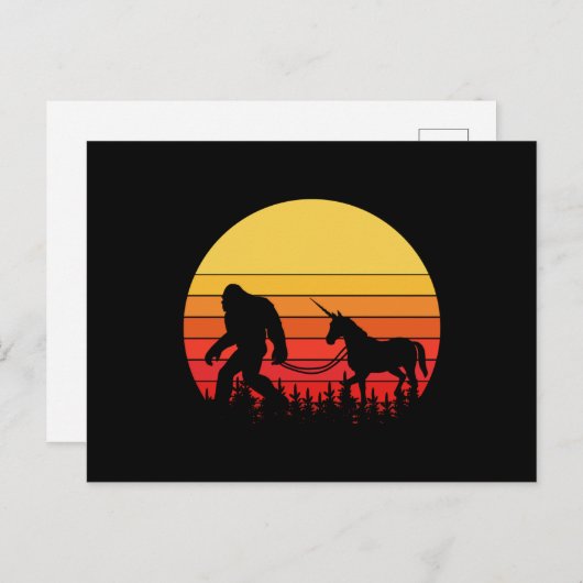 Bigfoot und Unicorn in einem Retro-Design Postkarte (Vorne/Hinten)