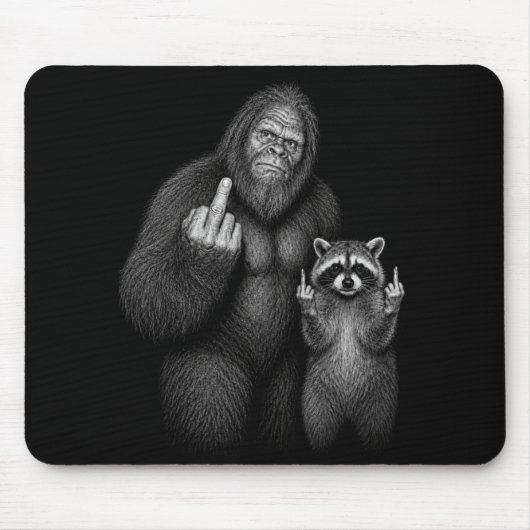 Bigfoot und Waschbär Mittelfinger Mousepad (Vorne)