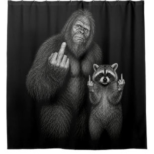 Bigfoot und Waschbär Stinkefinger Duschvorhang