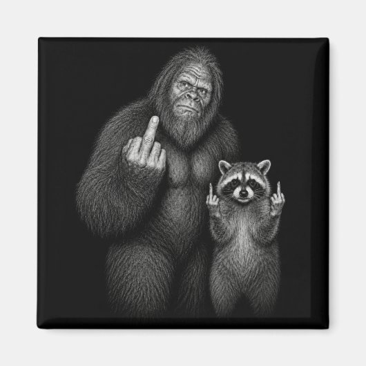 Bigfoot und Waschbär Stinkefinger Magnet (Vorne)