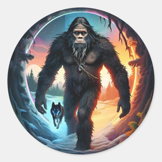 Bigfoot und Wolf Portal Runder Aufkleber (Vorderseite)