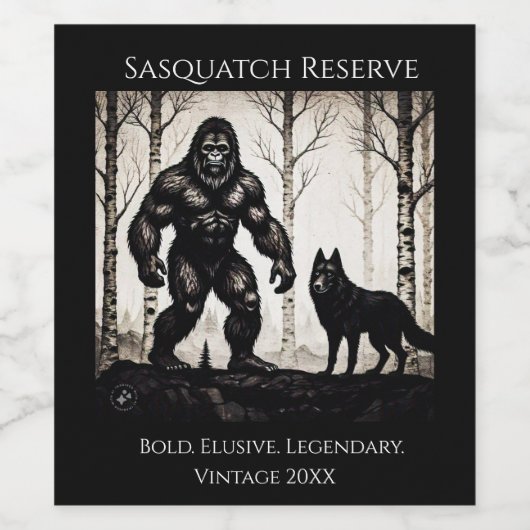 Bigfoot und Wolf Weinetikett (Einzelnes Label)