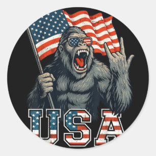 Bigfoot Usa Sasquatch 4. Juli Amerikanische Flagge Runder Aufkleber