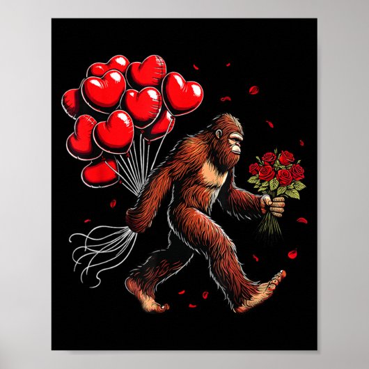 Bigfoot Valentines Day Funny Sasquatch Hearts Love Poster (Vorne)