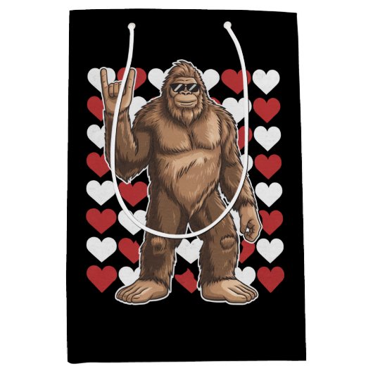 Bigfoot Valentinstag Funny Hearts Sasquatch Liebe Mittlere Geschenktüte (Vorderseite)
