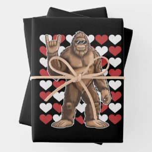 Bigfoot Valentinstag Lustige Herzen Sasquatch Lieb Geschenkpapier Set