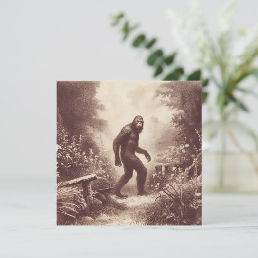 Bigfoot Vintag Illustration Folklore Karte (Stehend Vorderseite)