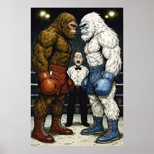 Bigfoot Vs Yeti, Boxmatch, A.I Comic Art Poster (Vorne)