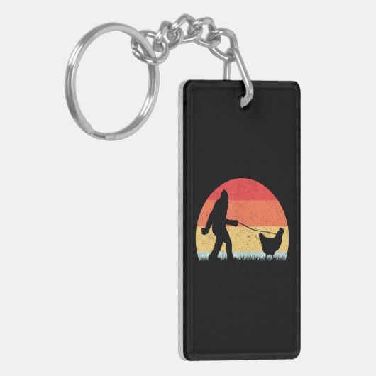 Bigfoot Walking Chicken Sasquatch Funny Schlüsselanhänger (Vorderseite links)