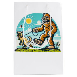 Bigfoot Walking His Dog Humorous Outdoor  Mittlere Geschenktüte
