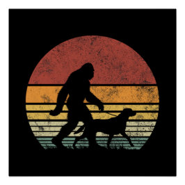 Bigfoot Walking Labrador Retriever Dog Vintag Poster