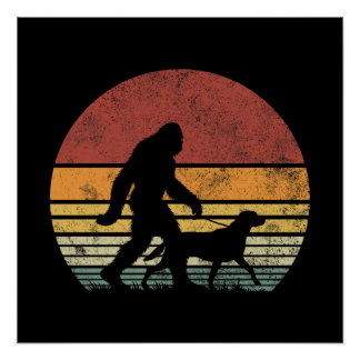 Bigfoot Walking Labrador Retriever Dog Vintag Poster