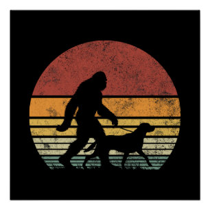 Bigfoot Walking Labrador Retriever Hund Vintage Poster