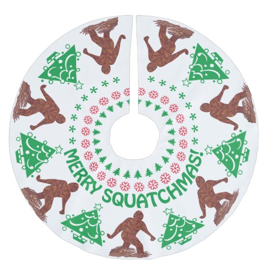 Bigfoot Walking Merry Squatchmas Weihnachten Polyester Weihnachtsbaumdecke (Vorderseite)