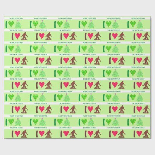 Bigfoot Walking Sasquatch I Herz Weihnachtsspass Geschenkpapier (Flach)