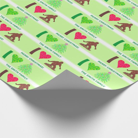 Bigfoot Walking Sasquatch I Herz Weihnachtsspass Geschenkpapier (Ecke)