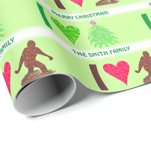 Bigfoot Walking Sasquatch I Herz Weihnachtsspass Geschenkpapier (Rolleneckpunkt)