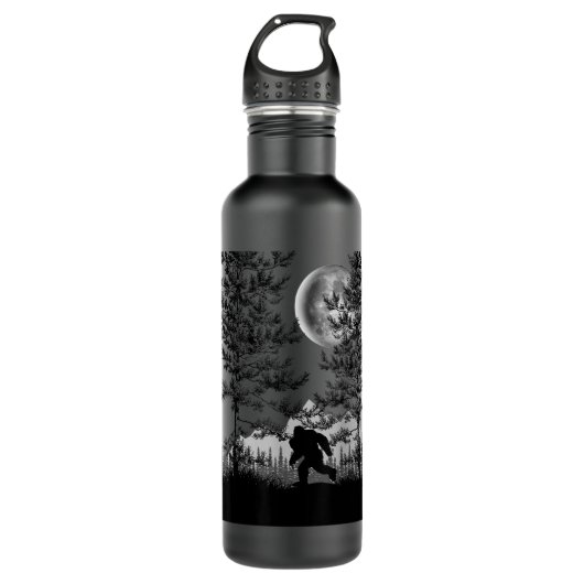 Bigfoot Wandern im Forest Moon Night Sky Sasqu Edelstahlflasche (Vorderseite)