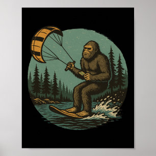 Bigfoot Wasser-Paragliding Vintage Lustig Sasquatc Poster