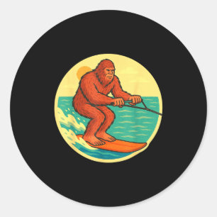 Bigfoot-Wasserski fahren vintage-Kryptid-Strand-Gr Runder Aufkleber