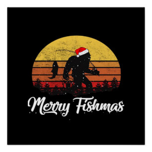 Bigfoot Weihnachten Santa Hut Fröhliche Fishmas Vi Poster