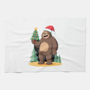Bigfoot-Weihnachtsbaum-Santa-Hut (1) Geschirrtuch