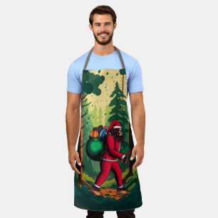 Bigfoot Weihnachtsmann Geschenksack Wald Holz Schürze