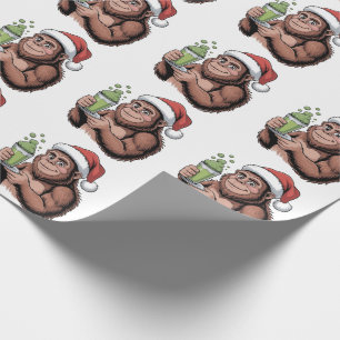 Bigfoot Weihnachtsmann Lustiger Sasquatch hält Mat Geschenkpapier
