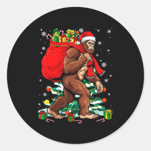 Bigfoot Weihnachtsmann trägt Weihnachtstasche Xmas Runder Aufkleber