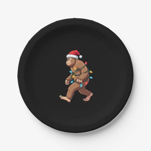 Bigfoot Weihnachtsmann Weihnachtsbaum Lichter Xmas Pappteller (Vorderseite)