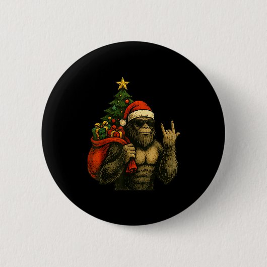 Bigfoot Weihnachtsmann Weihnachtsbaum Rock On Lust Button (Vorderseite)