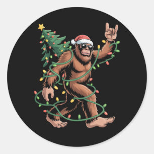 Bigfoot Weihnachtsmann Weihnachtsbaum Sasquatch Ni Runder Aufkleber
