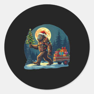 Bigfoot Weihnachtsmannmütze Weihnachtsbaum Lichter Runder Aufkleber