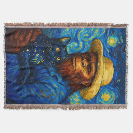 Bigfoot with Cat in Van Gogh Style Starry Night Decke