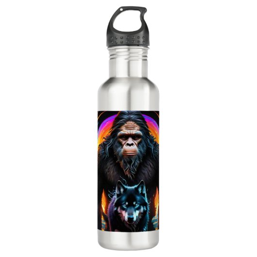 Bigfoot Wolf farbiges Portal Edelstahlflasche (Vorderseite)