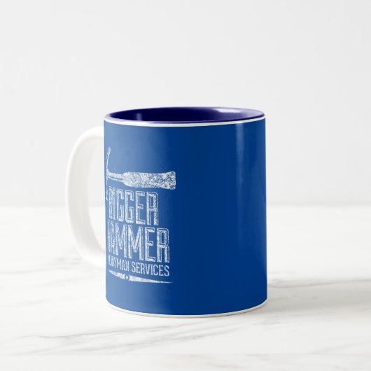 Bigger Hammer Handyman Services White Gfx Blue BG Zweifarbige Tasse (Vorderseite Links)