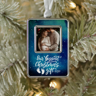 Biggest Christmas Gift | Pregnancy Photo Rahmen-Ornament Silber