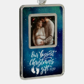 Biggest Christmas Gift | Pregnancy Photo Rahmen-Ornament Silber (Rechts)